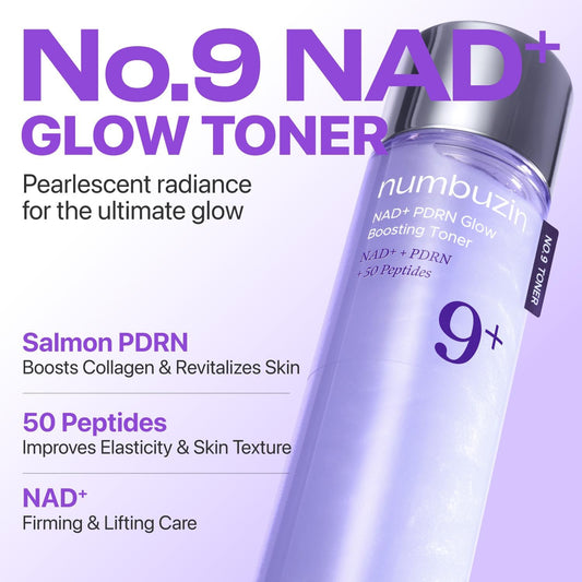 numbuzin No.9 Toner | NAD+ PDRN Glow Boosting Toner | Glowing, Firming, Moisturizing, Elasticity, Wrinkles, Fine Lines, Korean Skin Care | Salmon PDRN, Peptides, NAD | Essence for