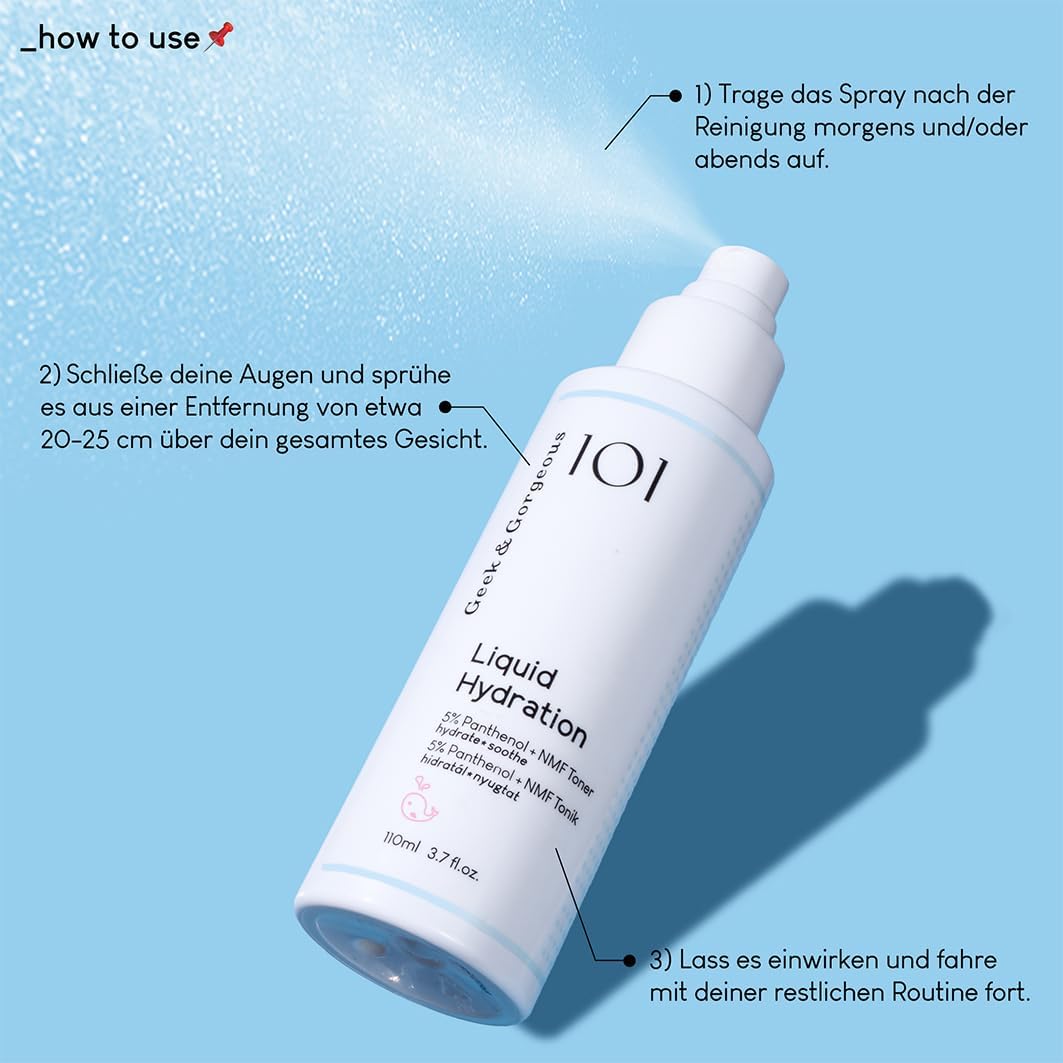 Geek & Gorgeous – Liquid Hydration – Lightweight Toner Mist with 5% Panthenol & Natural Moisturizing Factors – Hydrates & Soothes All Skin Types – 110 ml