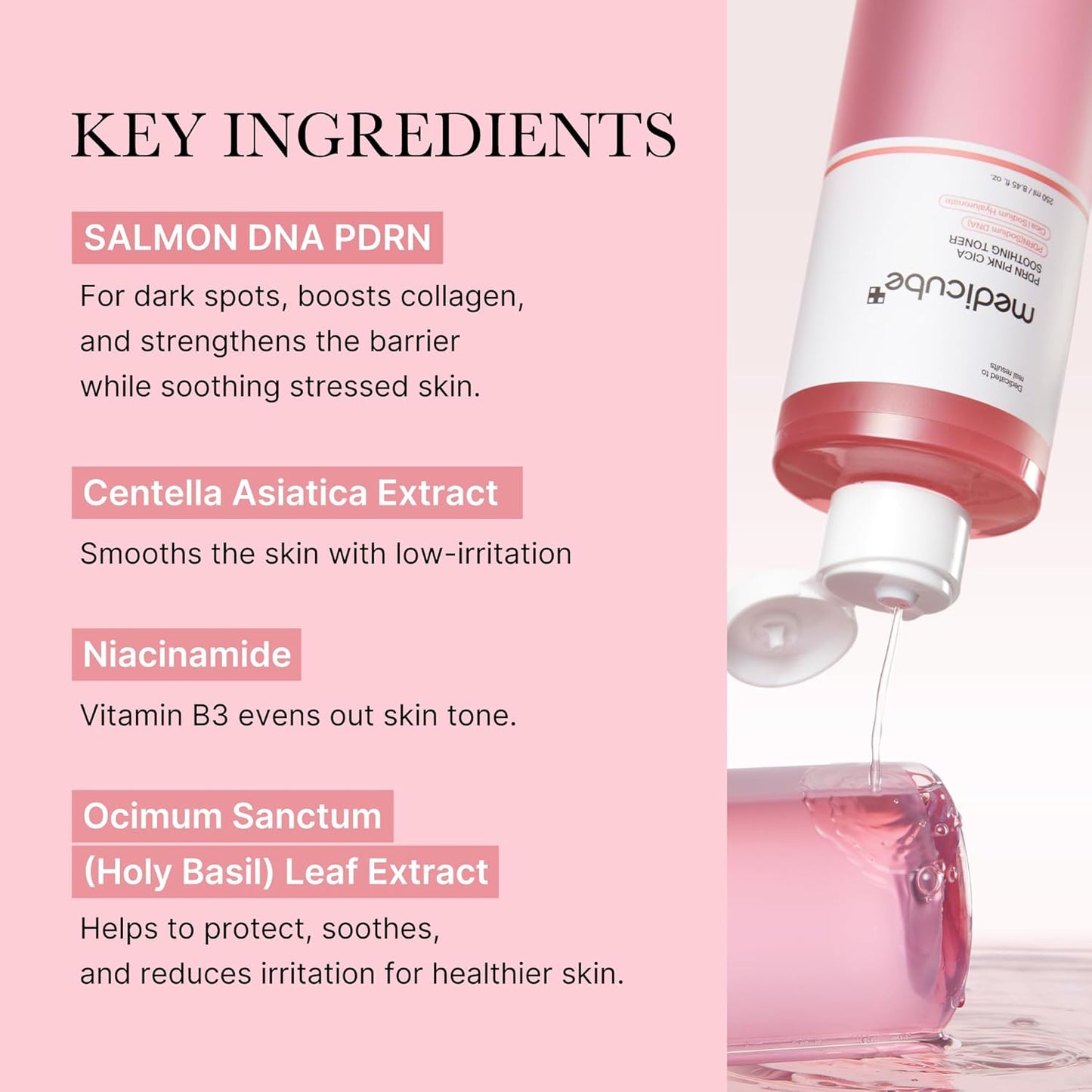 medicube Salmon DNA PDRN Pink CICA Soothing Toner I Pink Glow Toner to Stimulate, Soothe and Soothe Skin, Uneven Complexion, Peptide and Niacinamide, Korean Skin Care (250ml)