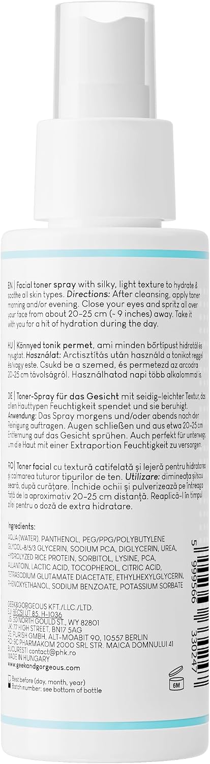Geek & Gorgeous – Liquid Hydration – Lightweight Toner Mist with 5% Panthenol & Natural Moisturizing Factors – Hydrates & Soothes All Skin Types – 110 ml